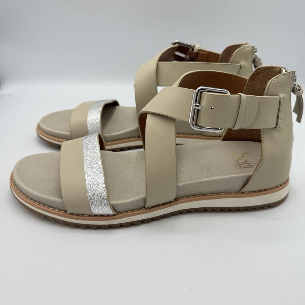 SOFFT Taupe Silver FORELLA Leather Sandals SIZE 8 Flat Strappy Comfort Classic